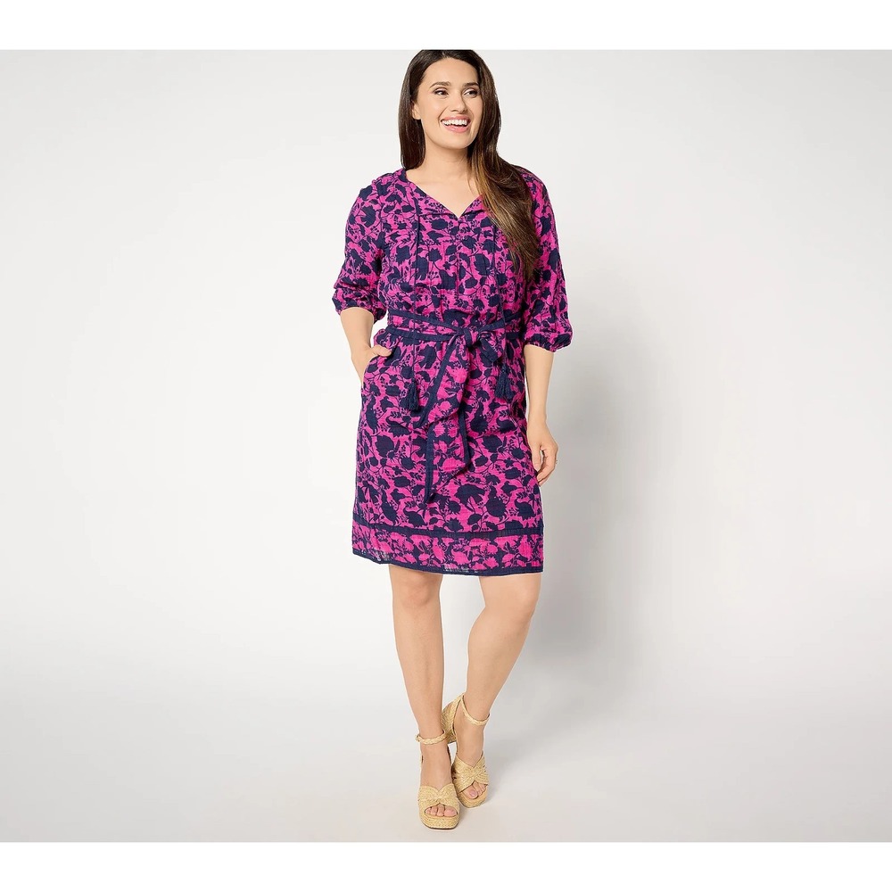 Studio Park x Amy Stran Petite Textured Cotton Dress with Belt Berry S New #1-